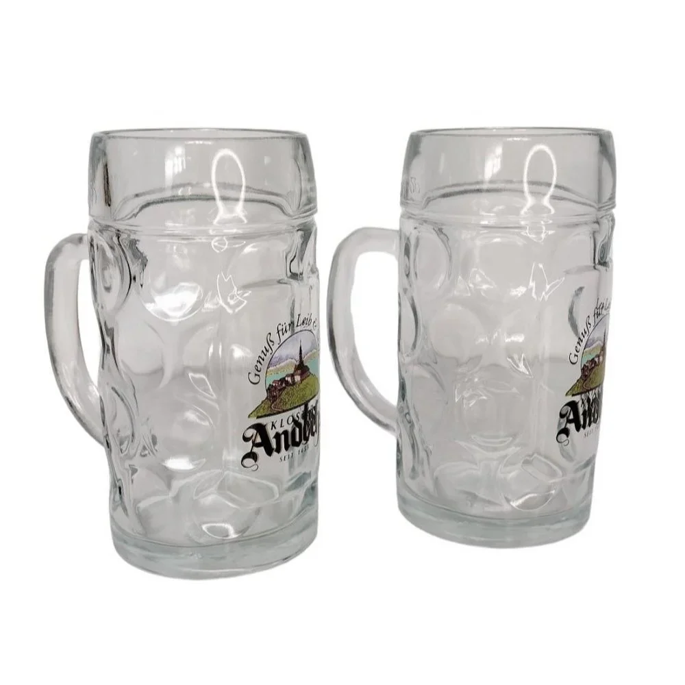 Vintage Andechs Heavy Glass German Stein Mug 